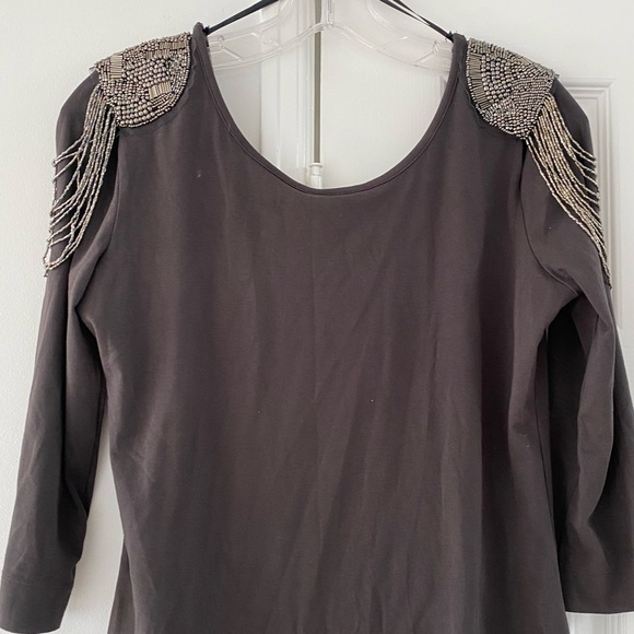 NWT H&M Charcoal Grey Bodycon Dress w/ Superhot Embellished Sequined Shoulders - Picture 8 of 12